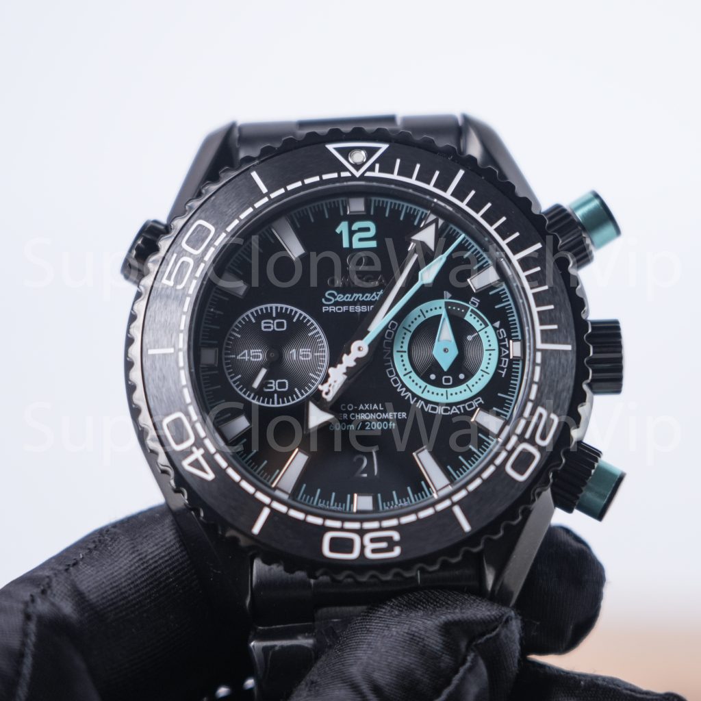 Omega Seamaster Planet Ocean 600M Chronograph "Deep Black" ETNZ Edition Black Ceramic Turquoise Accents Black Steel Bracelet 45.5mm Replica Watches - 4-194-scaled