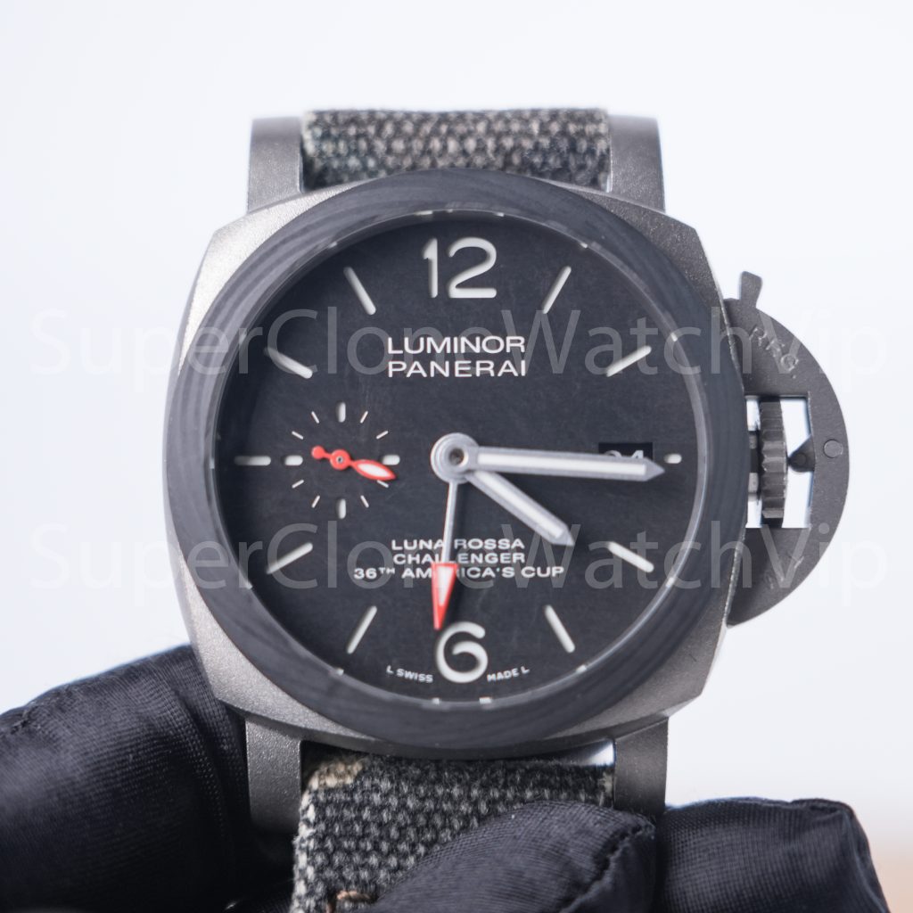 Panerai Luminor Luna Rossa GMT PAM01096 Titanium Scafotech Dial Carbotech Bezel Grey Fabric Strap 42mm Replica Watches - 4-243-scaled