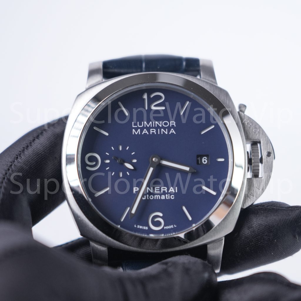 Panerai Luminor Marina PAM01313 Steel Blue Sunray Dial Polished Bezel Dark Blue Alligator Leather Strap 44mm Replica Watches - 4-244-scaled