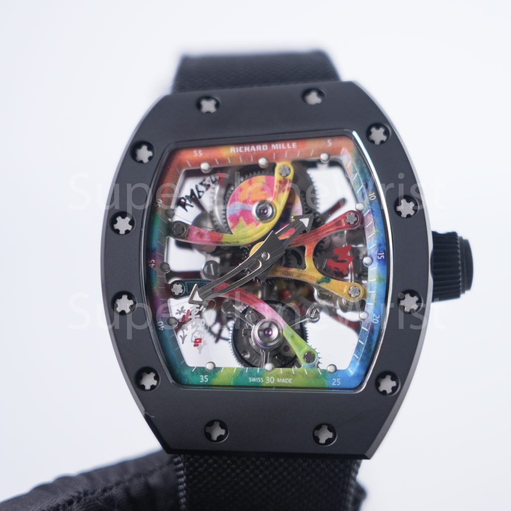 Richard Mille RM 68-01 Tourbillon Cyril Kongo Graffiti Skeleton Dial Black Ceramic Black Canvas Strap 49mm Replica Watch - 5-101-scaled