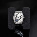 Franck Muller Vanguard V32 Steel Model Custom Diamond Bezel White Guilloché Dial Black Leather Strap 36mm Replica Watches - 5-199
