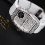 Franck Muller Vanguard V32 Steel Model Custom Diamond Bezel White Guilloché Dial White Leather Strap 36mm Replica Watches - 6-202