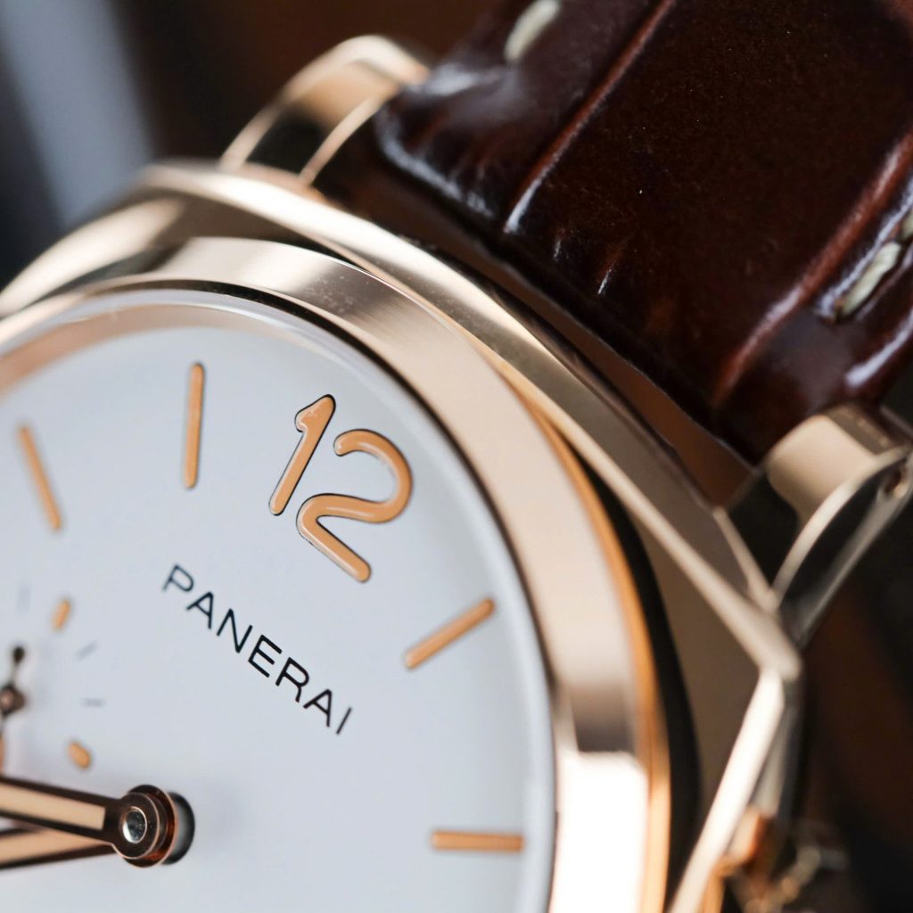 Panerai Luminor Due PAM01042 18K Rose Gold White Dial Smooth Bezel Brown Leather Strap 42mm Replica Watches - 6-205