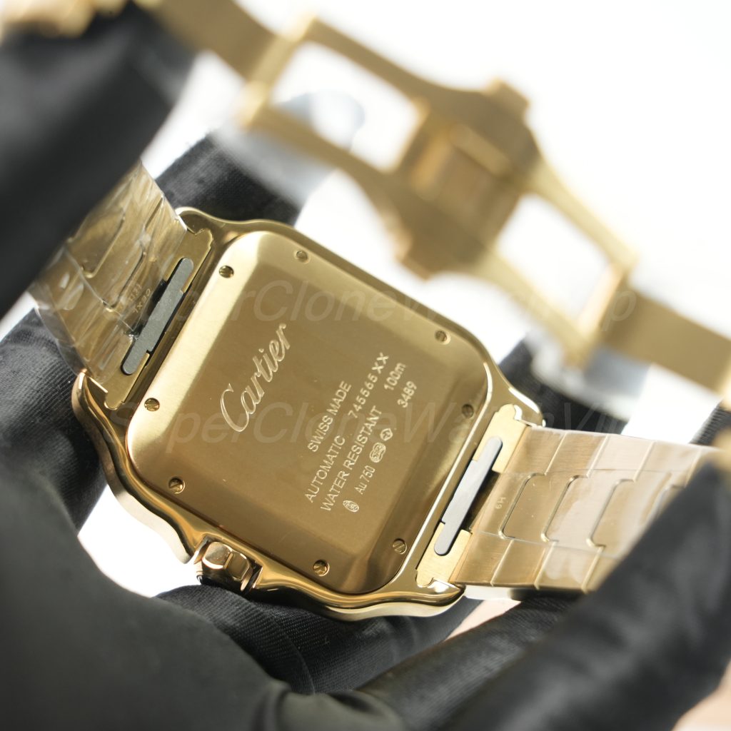 Cartier Santos de Cartier 18K Yellow Gold White Dial Gold Bracelet 39.8mm x 47.5mm Replica Watches - 6-218-scaled