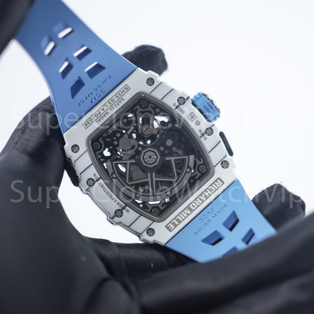 Richard Mille RM 35-03 Rafael Nadal Butterfly Rotor White Quartz TPT Blue Rubber Strap 49mm Replica Watch - 7-101-scaled