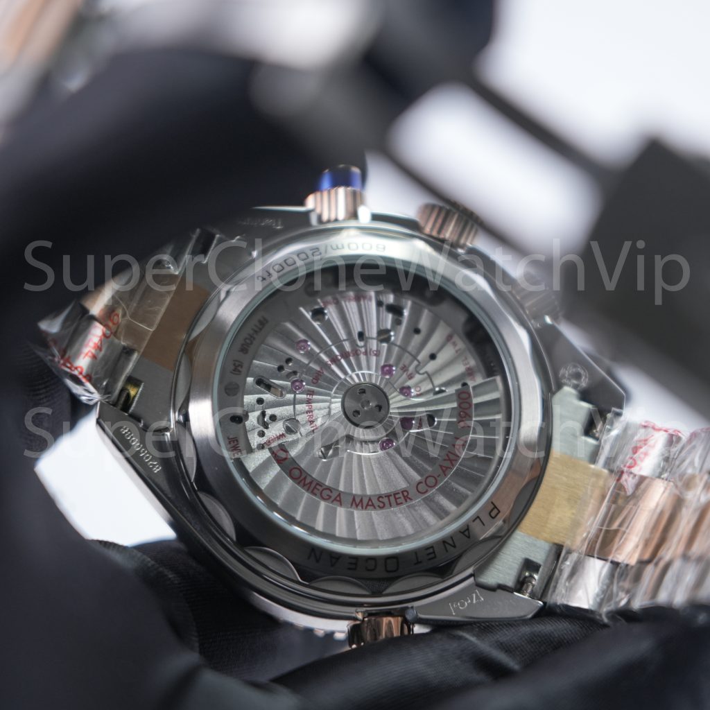 Omega Seamaster Planet Ocean 600M Chronograph Two-Tone Rose Gold Blue Dial Blue Ceramic Bezel Two-Tone Bracelet 45.5mm Replica Watches - 7-187-scaled
