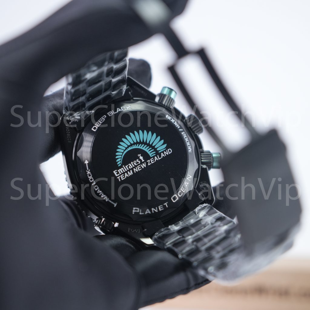 Omega Seamaster Planet Ocean 600M Chronograph "Deep Black" ETNZ Edition Black Ceramic Turquoise Accents Black Steel Bracelet 45.5mm Replica Watches - 7-194-scaled