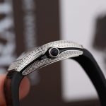 Franck Muller Vanguard V32 Steel Model Custom Diamond Bezel White Guilloché Dial Black Leather Strap 36mm Replica Watches - 7-197