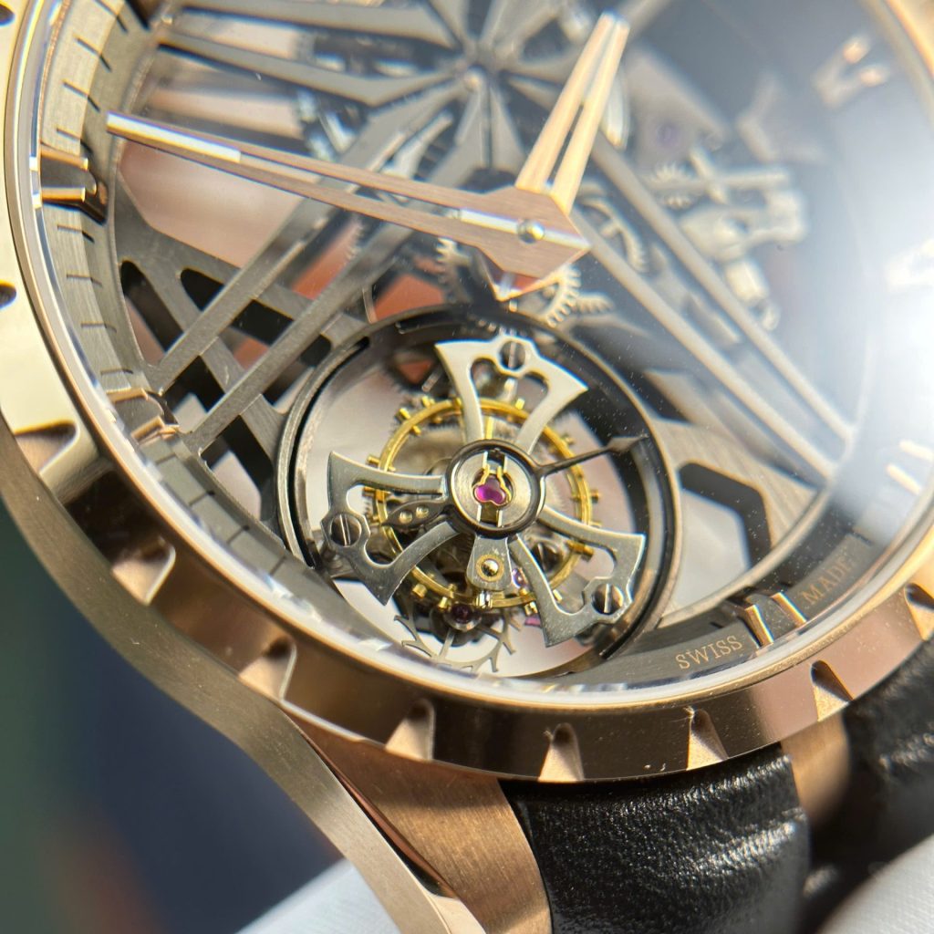 Roger Dubuis Excalibur RDDBEX0836 18K Rose Gold Skeleton Dial Rose Gold Bezel Black Rubber Strap 42mm Replica Watches - 7-199