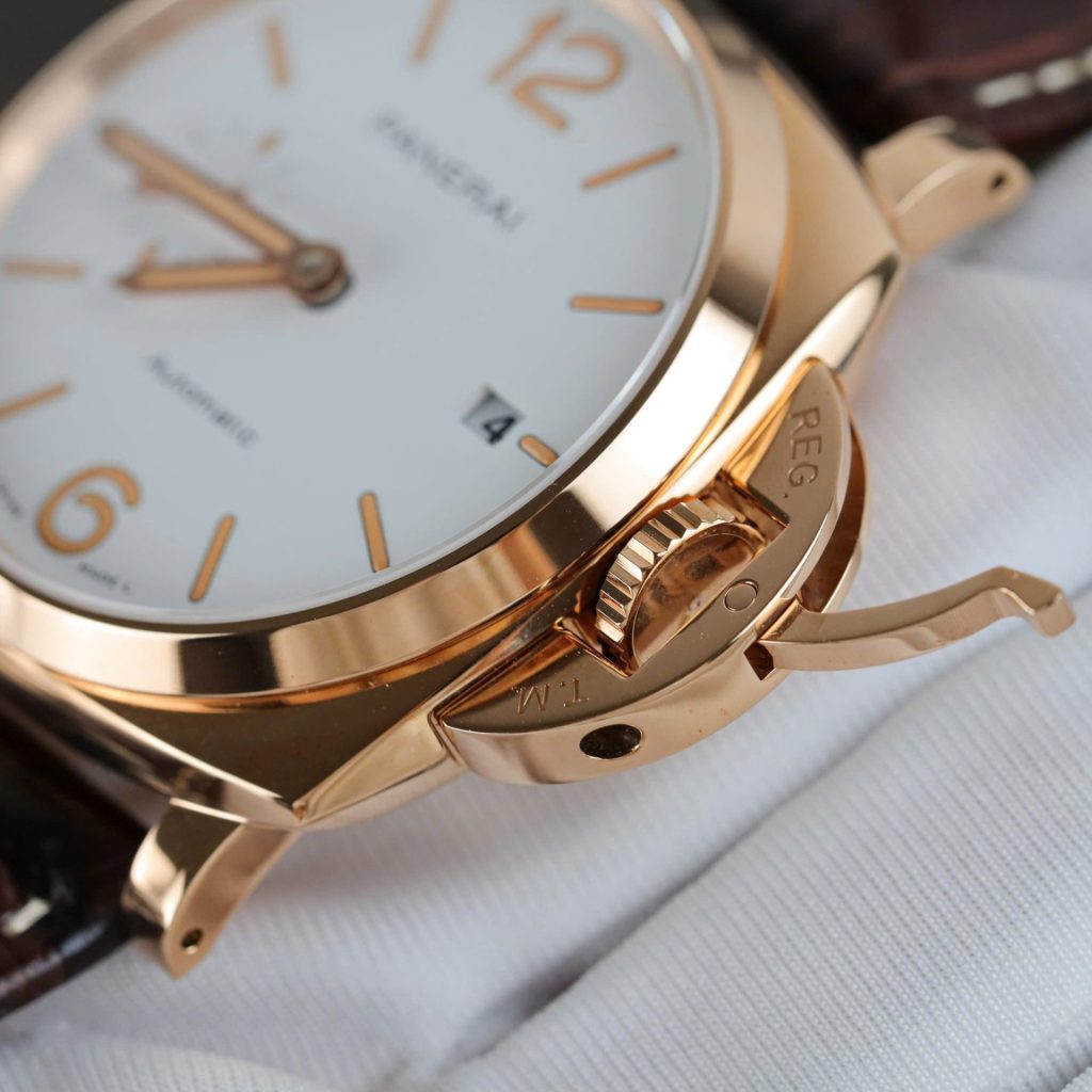 Panerai Luminor Due PAM01042 18K Rose Gold White Dial Smooth Bezel Brown Leather Strap 42mm Replica Watches - 7-201