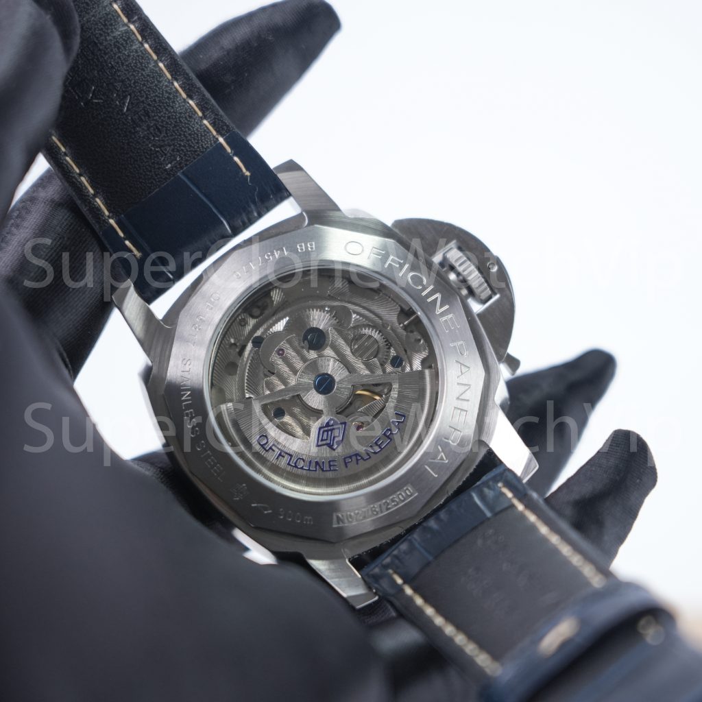 Panerai Luminor Marina PAM01313 Steel Blue Sunray Dial Polished Bezel Dark Blue Alligator Leather Strap 44mm Replica Watches - 7-240-scaled