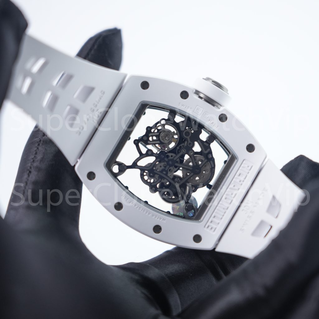 Richard Mille RM 055 Bubba Watson White Ceramic Skeleton Dial White Rubber Strap 49mm Replica Watch - 7-99-scaled