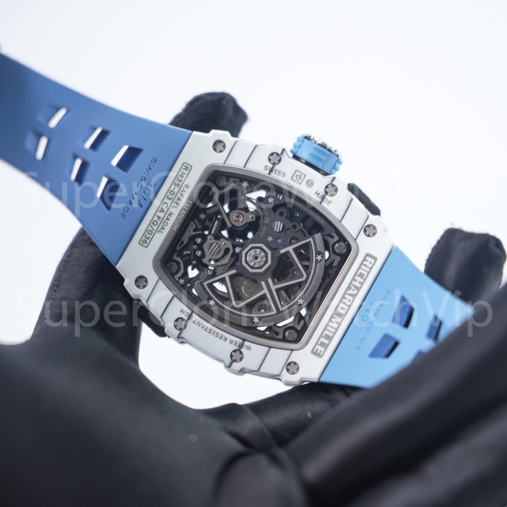 Richard Mille RM 35-03 Rafael Nadal Butterfly Rotor White Quartz TPT Blue Rubber Strap 49mm Replica Watch - 8-100-scaled