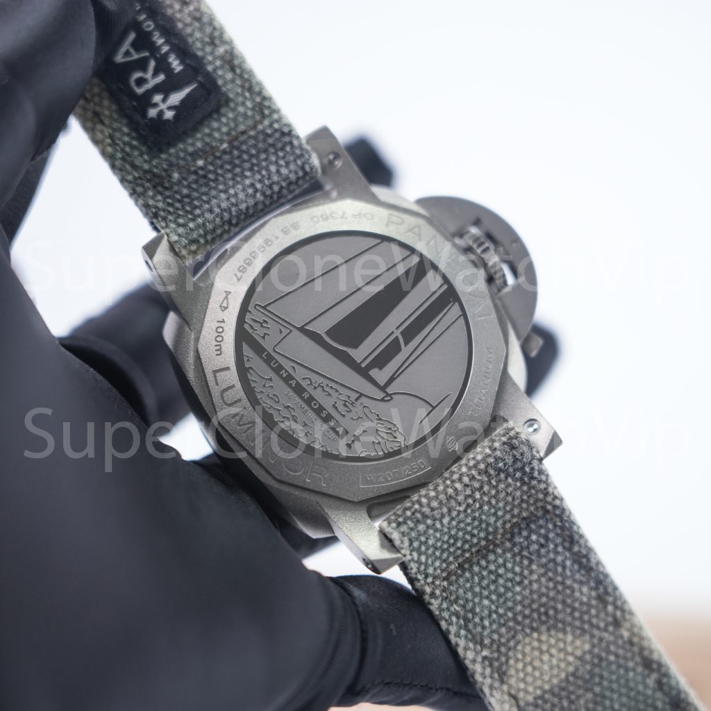 Panerai Luminor Luna Rossa GMT PAM01096 Titanium Scafotech Dial Carbotech Bezel Grey Fabric Strap 42mm Replica Watches - 8-238-scaled