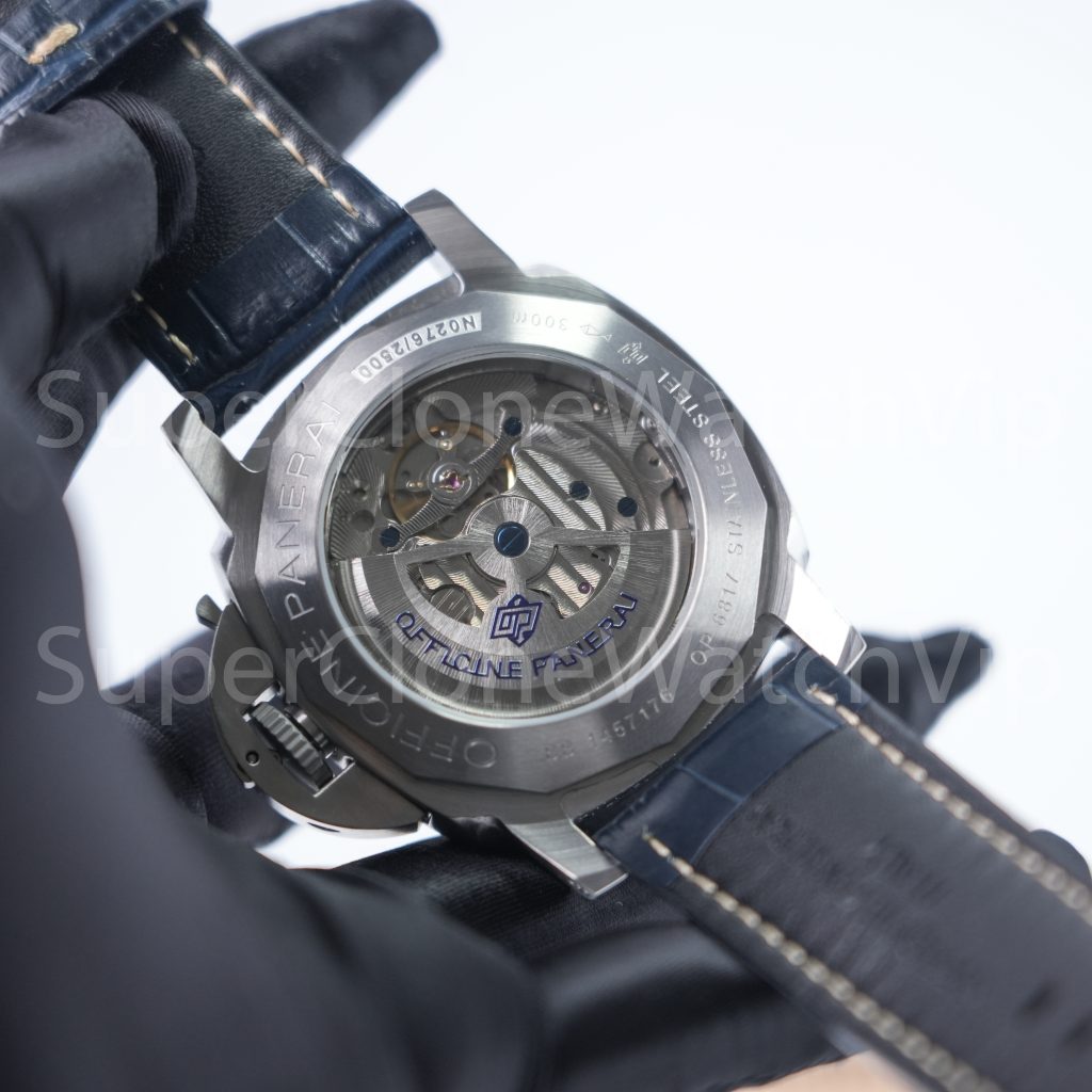 Panerai Luminor Marina PAM01313 Steel Blue Sunray Dial Polished Bezel Dark Blue Alligator Leather Strap 44mm Replica Watches - 8-239-scaled