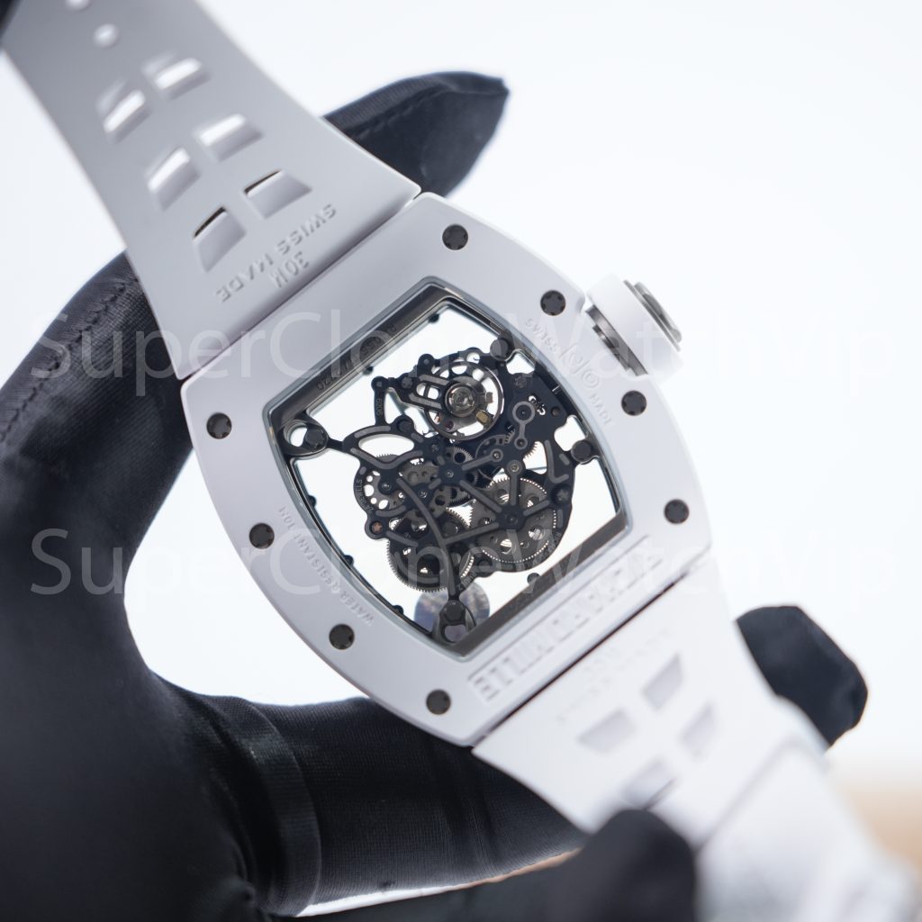Richard Mille RM 055 Bubba Watson White Ceramic Skeleton Dial White Rubber Strap 49mm Replica Watch - 8-98-scaled