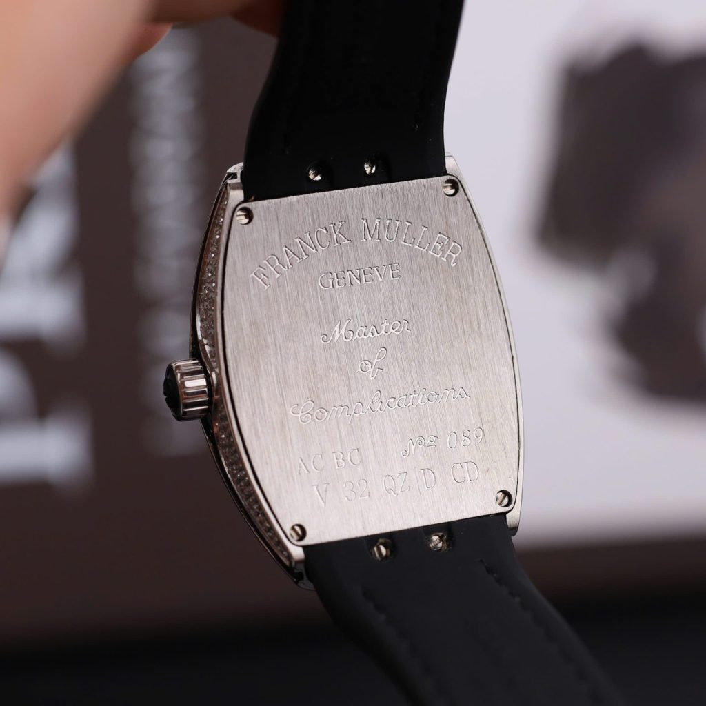 Franck Muller Vanguard V32 Steel Model Custom Diamond Bezel White Guilloché Dial Black Leather Strap 36mm Replica Watches - 9-175