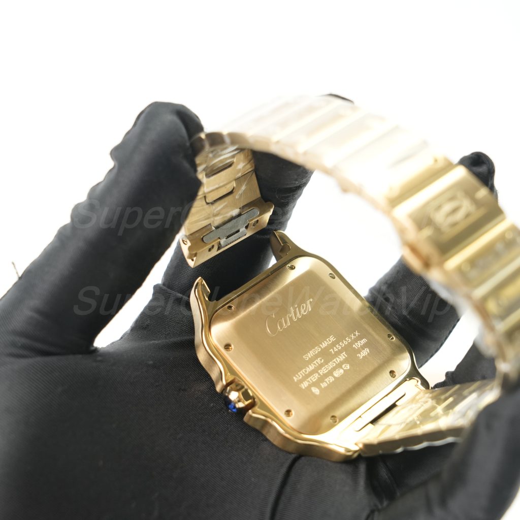 Cartier Santos de Cartier 18K Yellow Gold White Dial Gold Bracelet 39.8mm x 47.5mm Replica Watches - 9-190-scaled