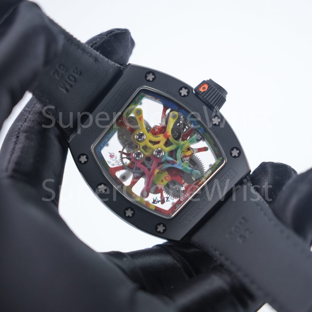 Richard Mille RM 68-01 Tourbillon Cyril Kongo Graffiti Skeleton Dial Black Ceramic Black Canvas Strap 49mm Replica Watch - 9-82-scaled