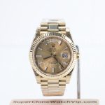 Rolex Day-Date 40 228238 18K Yellow Gold Champagne Sunray Dial Baguette Diamond Markers Fluted Bezel President Bracelet 40mm Replica Watches - 1-10-scaled