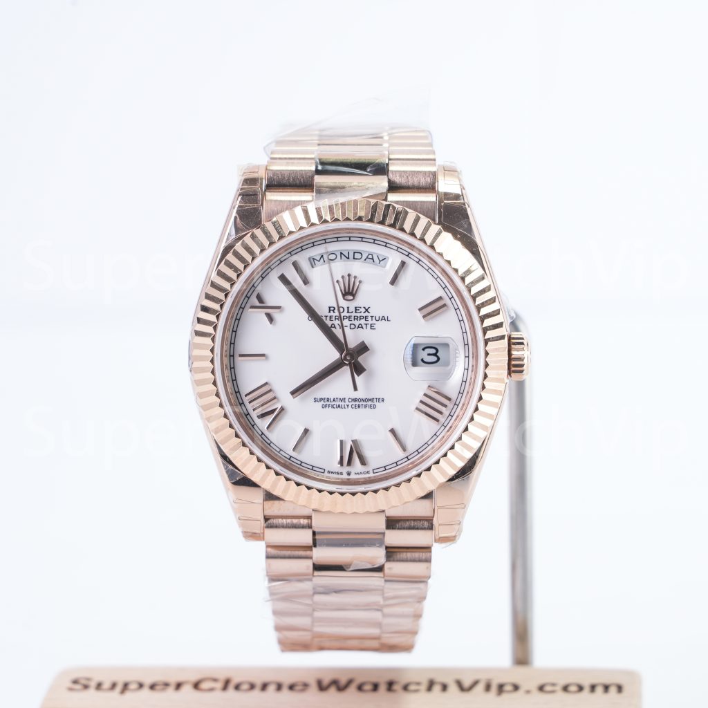 Rolex Day-Date 40 228235 18K Rose Gold White Dial Roman Numerals Fluted Bezel President Bracelet 40mm Replica Watches - 1-11-scaled