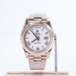 Rolex Day-Date 40 228235 18K Rose Gold White Dial Roman Numerals Fluted Bezel President Bracelet 40mm Replica Watches - 1-11-scaled