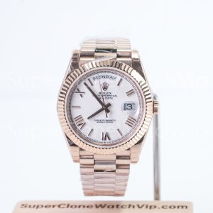 Rolex Day-Date 40 228235 18K Rose Gold White Dial Roman Numerals Fluted Bezel President Bracelet 40mm Replica Watches - 1-11-scaled