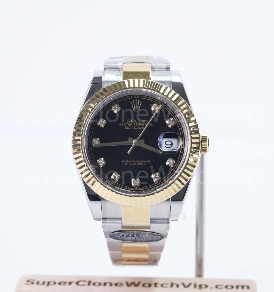 Rolex Datejust 41 126333 Two-Tone Yellow Gold Black Diamond Dial Fluted Bezel Oyster Bracelet 41mm Replica Watches - 1-12-scaled