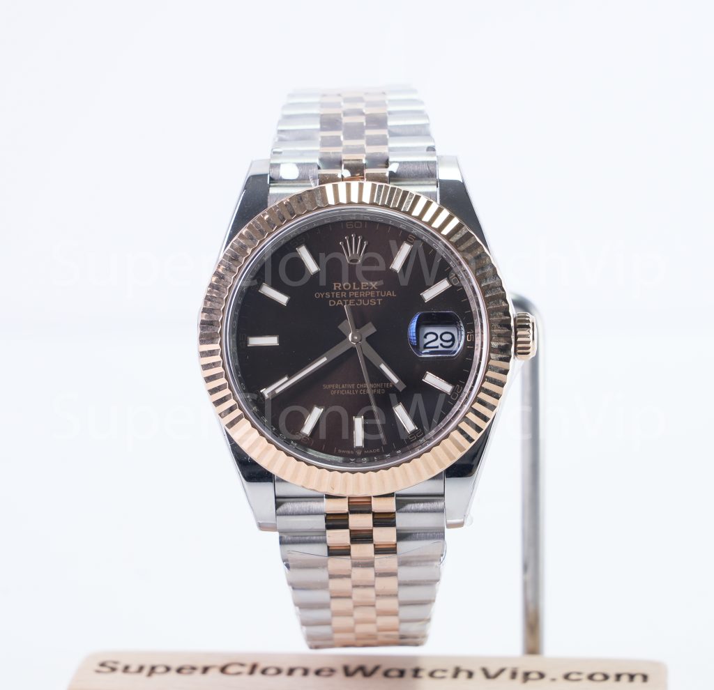 Rolex Datejust 126331 Two-Tone Rose Gold Chocolate Dial Fluted Bezel Jubilee Bracelet 41mm Replica Watches - 1-15-scaled
