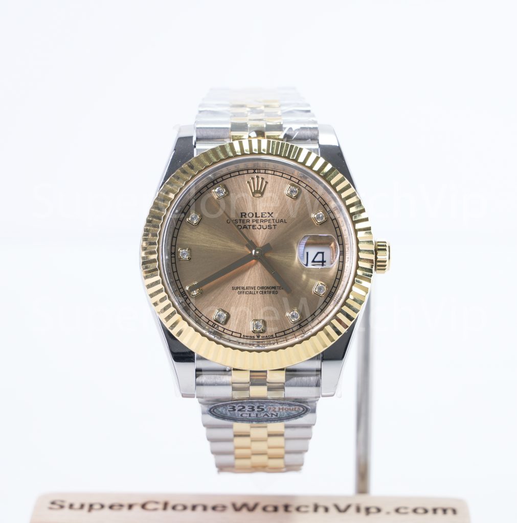 Rolex Datejust 41 126333 Two-Tone Yellow Gold Champagne Sunburst Diamond Dial Fluted Bezel Jubilee Bracelet 41mm Replica Watches - 1-16-scaled