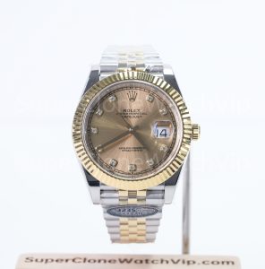 Rolex Datejust 41 126333 Two-Tone Yellow Gold Champagne Sunburst Diamond Dial Fluted Bezel Jubilee Bracelet 41mm Replica Watches - 1-16-scaled