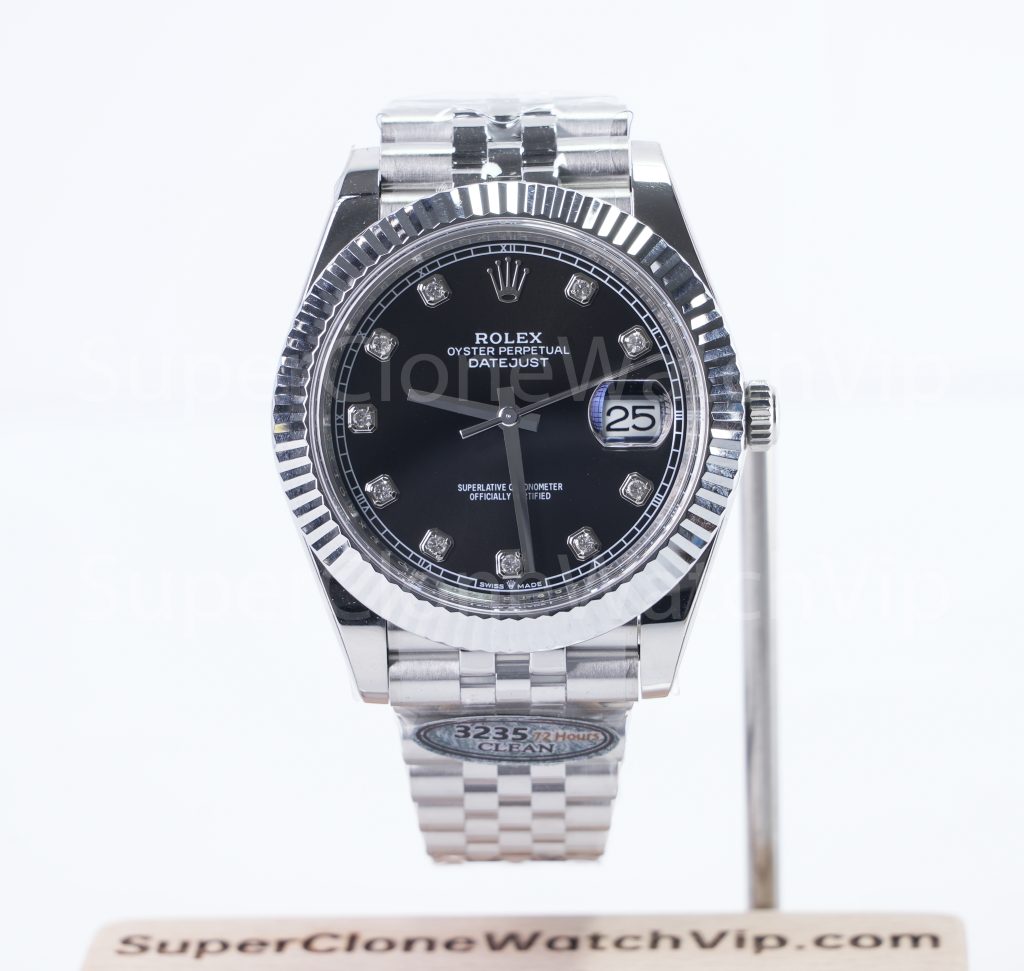 Rolex Datejust 41 126334 904L Steel Black Diamond Dial Fluted Bezel Jubilee Bracelet 41mm Replica Watches - 1-18-scaled