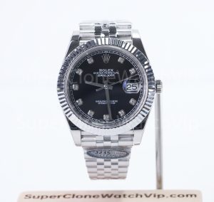 Rolex Datejust 41 126334 904L Steel Black Diamond Dial Fluted Bezel Jubilee Bracelet 41mm Replica Watches - 1-18-scaled