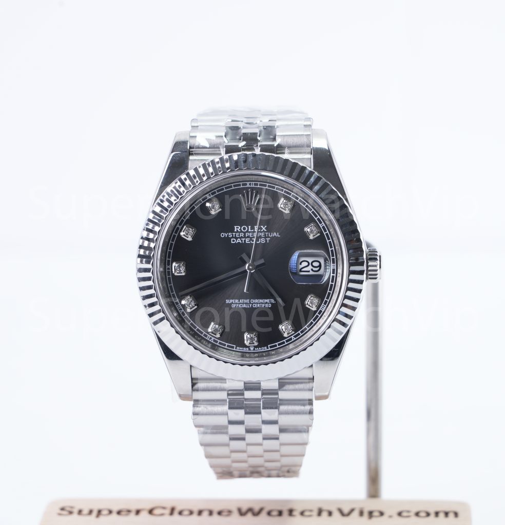 Rolex Datejust 41 126334 904L Steel Slate Grey Diamond Dial Fluted Bezel Jubilee Bracelet 41mm Replica Watches - 1-19-scaled