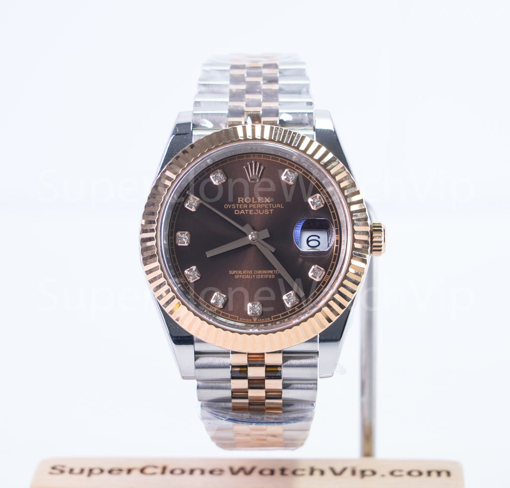 Rolex Datejust 41 126331 Two-Tone Rose Gold Chocolate Diamond Dial Fluted Bezel Jubilee Bracelet 41mm Replica Watches - 1-22-scaled