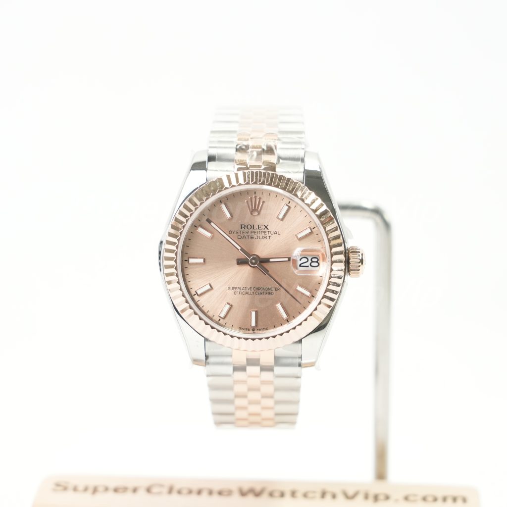 Rolex Datejust Two-Tone Rose Gold Fluted Bezel Pink Sunray Dial Jubilee Bracelet 31mm Replica Watches - 1-23-scaled