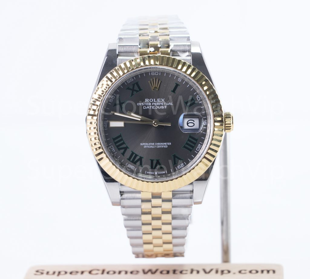 Rolex Datejust 126333 "Wimbledon" Two-Tone Yellow Gold Slate Grey Dial Fluted Bezel Jubilee Bracelet 41mm Replica Watches - 1-24-scaled
