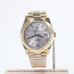 Rolex Day-Date 40 228238 18K Yellow Gold Silver Sunray Dial Roman Numerals Fluted Bezel President Bracelet 40mm Replica Watches - 1-5-scaled