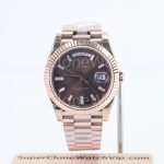 Rolex Day-Date 40 228235 18K Rose Gold Chocolate Sunray Dial Baguette Diamond Markers Fluted Bezel President Bracelet 40mm Replica Watches - 1-6-scaled