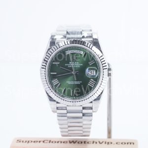 Rolex Day-Date 40 228239 904L Steel Green Sunray Dial Roman Numerals Fluted Bezel President Bracelet 40mm Replica Watches - 1-7-scaled