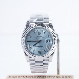 Rolex Day-Date 40 228236 904L Steel Ice Blue Sunray Dial Roman Numerals Fluted Bezel President Bracelet 40mm Replica Watches - 1-8-scaled