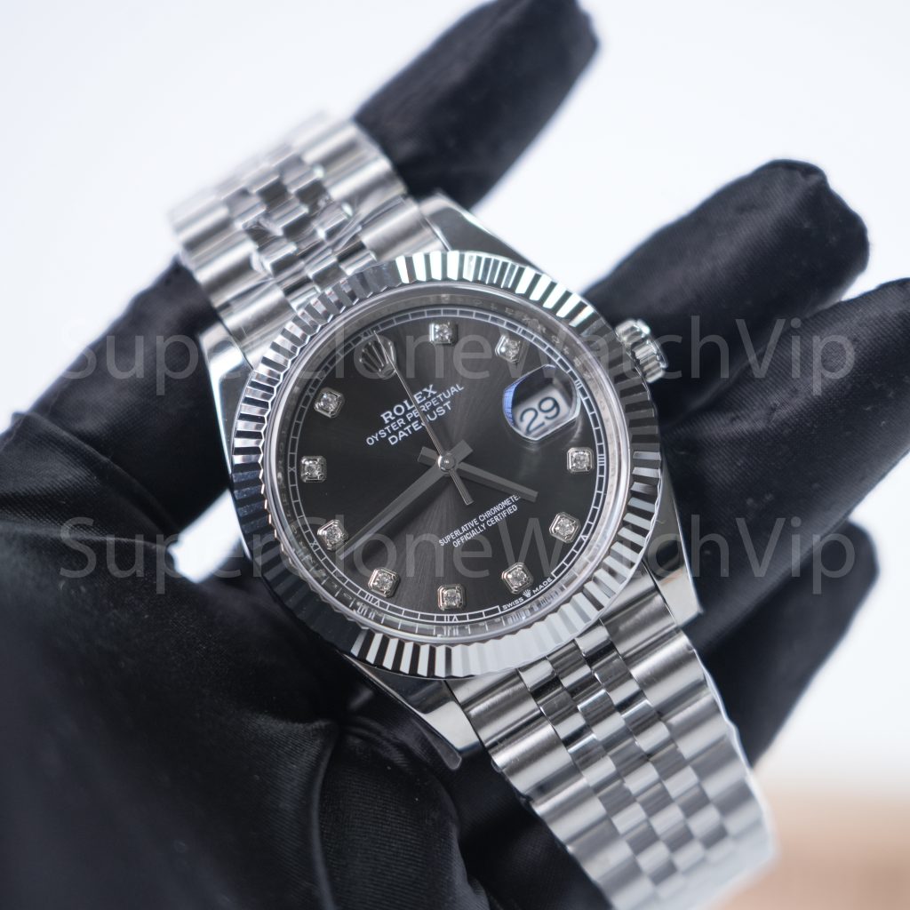 Rolex Datejust 41 126334 904L Steel Slate Grey Diamond Dial Fluted Bezel Jubilee Bracelet 41mm Replica Watches - 2-19-scaled