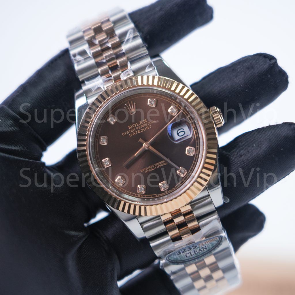Rolex Datejust 41 126331 Two-Tone Rose Gold Chocolate Diamond Dial Fluted Bezel Jubilee Bracelet 41mm Replica Watches - 2-22-scaled