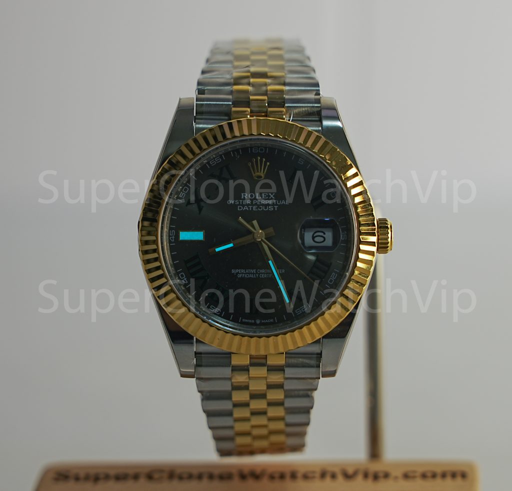 Rolex Datejust 126333 "Wimbledon" Two-Tone Yellow Gold Slate Grey Dial Fluted Bezel Jubilee Bracelet 41mm Replica Watches - 2-24-scaled
