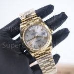 Rolex Day-Date 40 228238 18K Yellow Gold Silver Sunray Dial Roman Numerals Fluted Bezel President Bracelet 40mm Replica Watches - 2-5-scaled