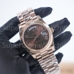 Rolex Day-Date 40 228235 18K Rose Gold Chocolate Sunray Dial Roman Numerals Fluted Bezel President Bracelet 40mm Replica Watches - 2-9-scaled