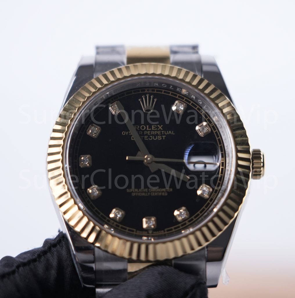 Rolex Datejust 41 126333 Two-Tone Yellow Gold Black Diamond Dial Fluted Bezel Oyster Bracelet 41mm Replica Watches - 3-12-scaled