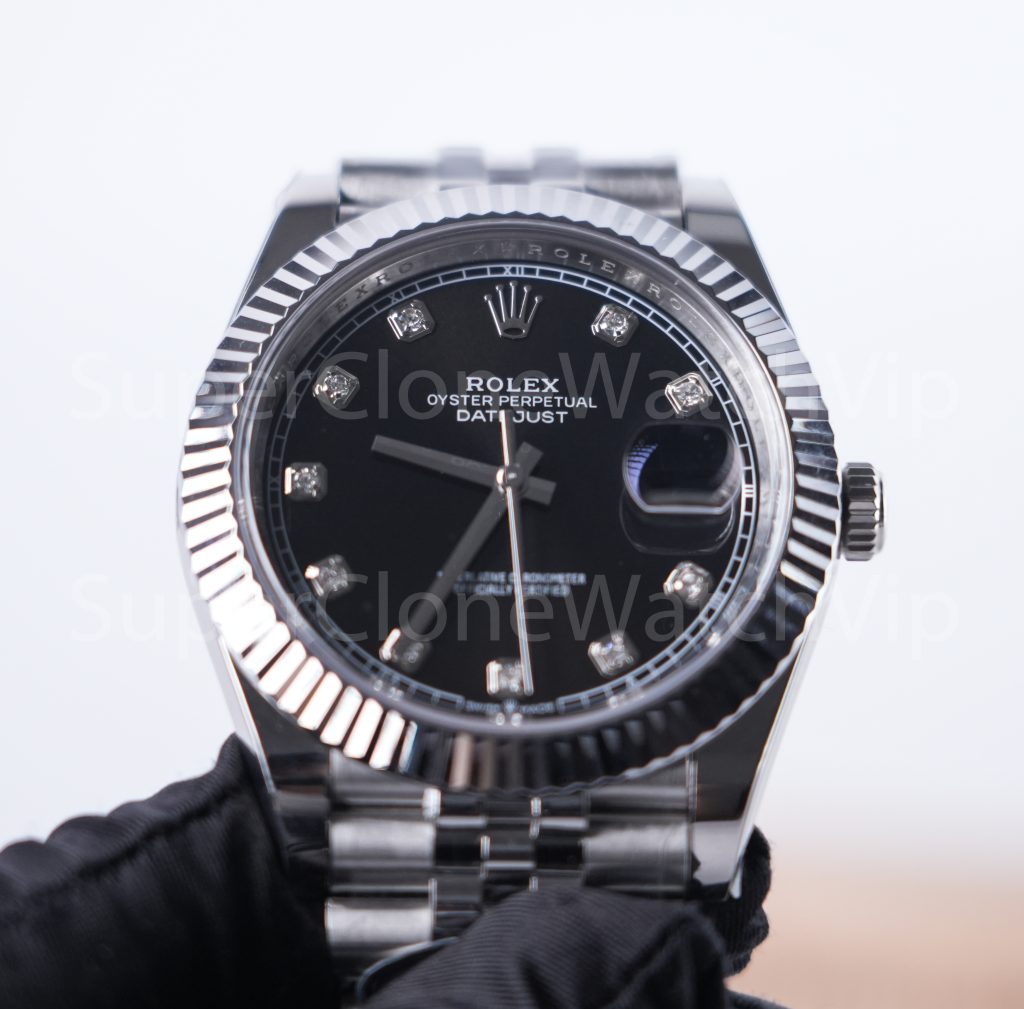 Rolex Datejust 41 126334 904L Steel Black Diamond Dial Fluted Bezel Jubilee Bracelet 41mm Replica Watches - 3-19-scaled