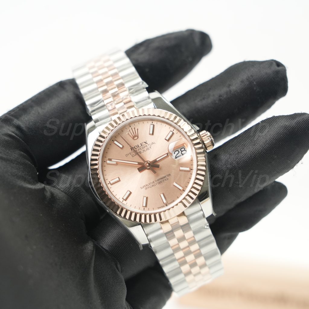 Rolex Datejust Two-Tone Rose Gold Fluted Bezel Pink Sunray Dial Jubilee Bracelet 31mm Replica Watches - 3-24-scaled