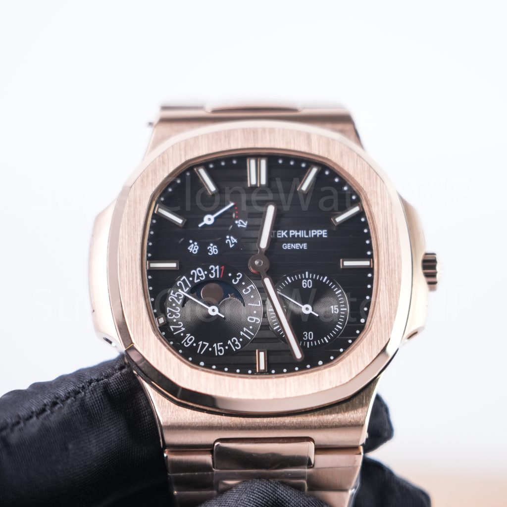 Patek Philippe Nautilus 5712/1R Rose Gold Black Dial Rose Gold Bezel Rose Gold Bracelet 40mm Replica Watch - 4-scaled